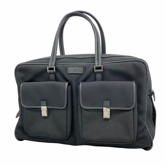 Gucci Boston Bag 108827 Black Nylon Canvas with Silver Hardware Pre-owned Unisex - Picture 1 of 10